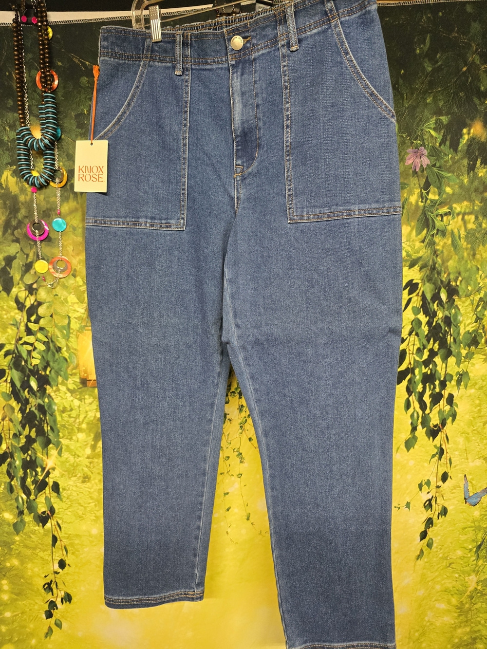 #139 Knox Rose Relaxed Straight Blue Denim Jeans Elastic Waistband